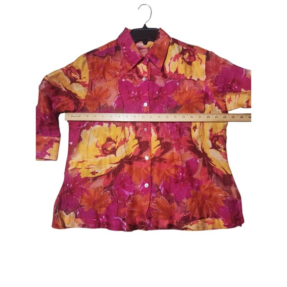 Choices Women’s M Multicolor Floral Button Up Blouse Roll Tab Sleeve - Picture 2 of 7